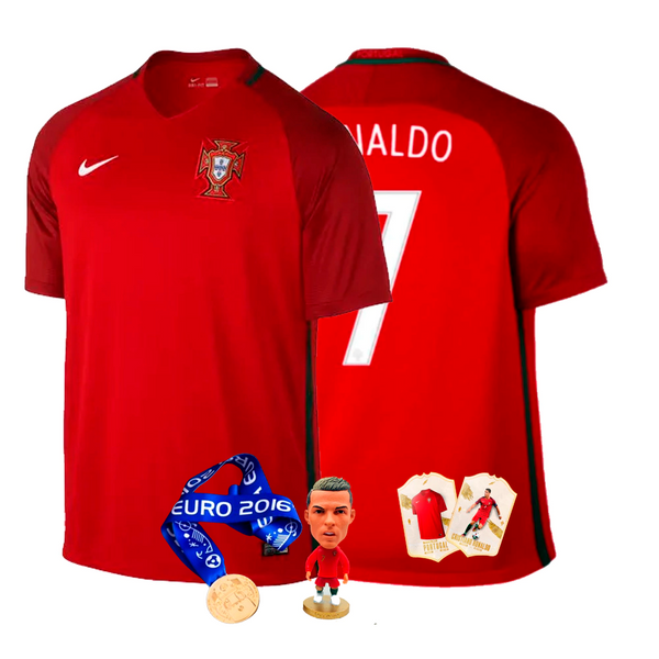 KIT CR7 - PORTUGAL CAMPEÃ EUROCOPA 2016 - JERSEY + MINI CRACK + MEDAL